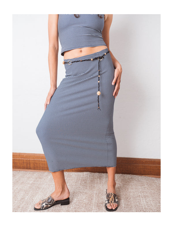 Midi Skirt in Navy Stripe