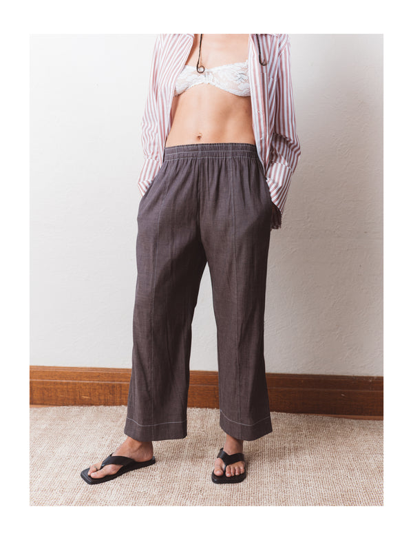 Panel Pant in Aubergine Linen