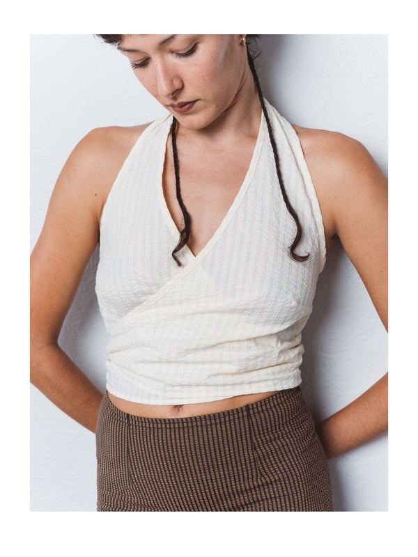 Veneer Halter Top in Butter Seersucker