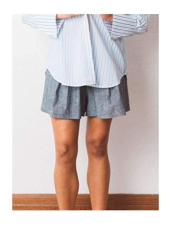 Denim Ruffle Short in Organic Hemp