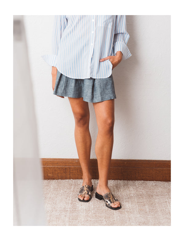 Denim Ruffle Short in Organic Hemp