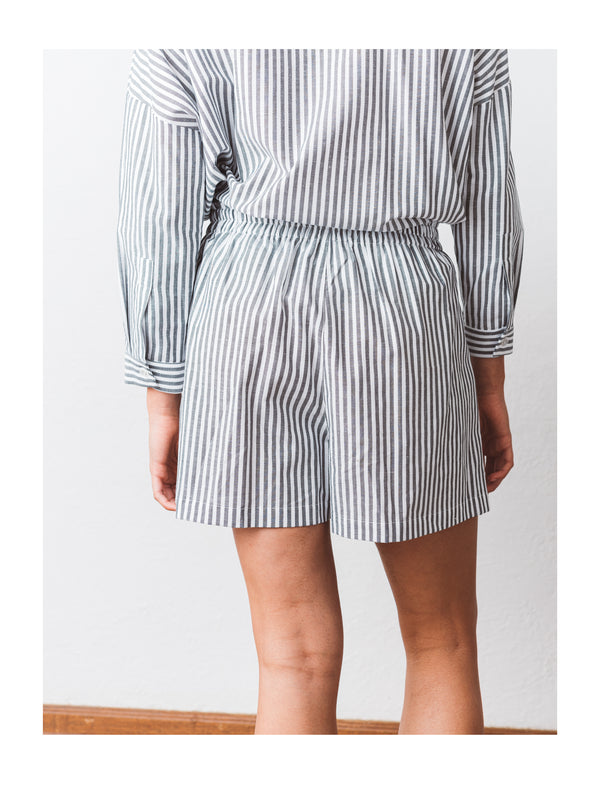 Ruffle Short in Lattice Stripe